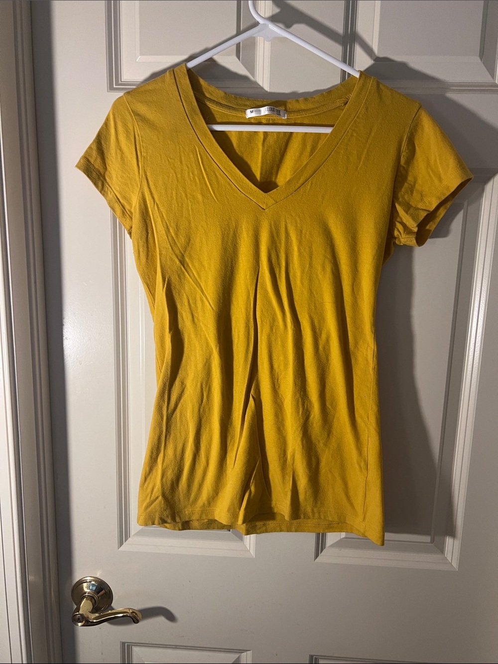 Women's V-Neck Short Sleeve Tee in Mustard Yellow
